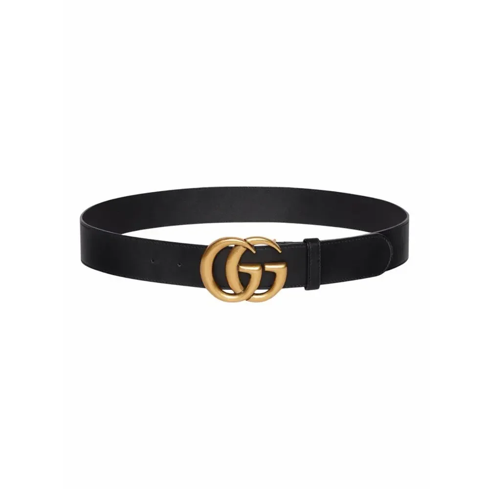 Gucci GG Logo Marmont Wide Leather Belt Black Gold Buckle Size 90/36